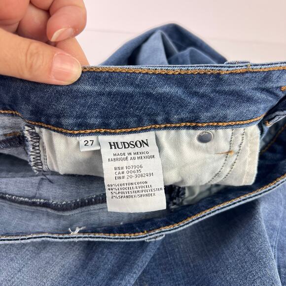 Hudson Bacara Straight Flood Split Raw Cuff Flap Pockets Women's Blue Jeans 27 - Picture 7 of 15